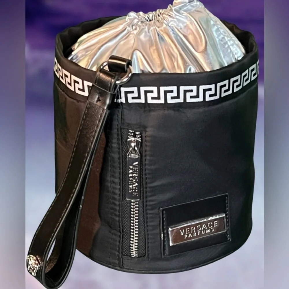 VERSACE Black & White Wristlet/Cosmetic/Bucket Bag, (g wp,) NWOT